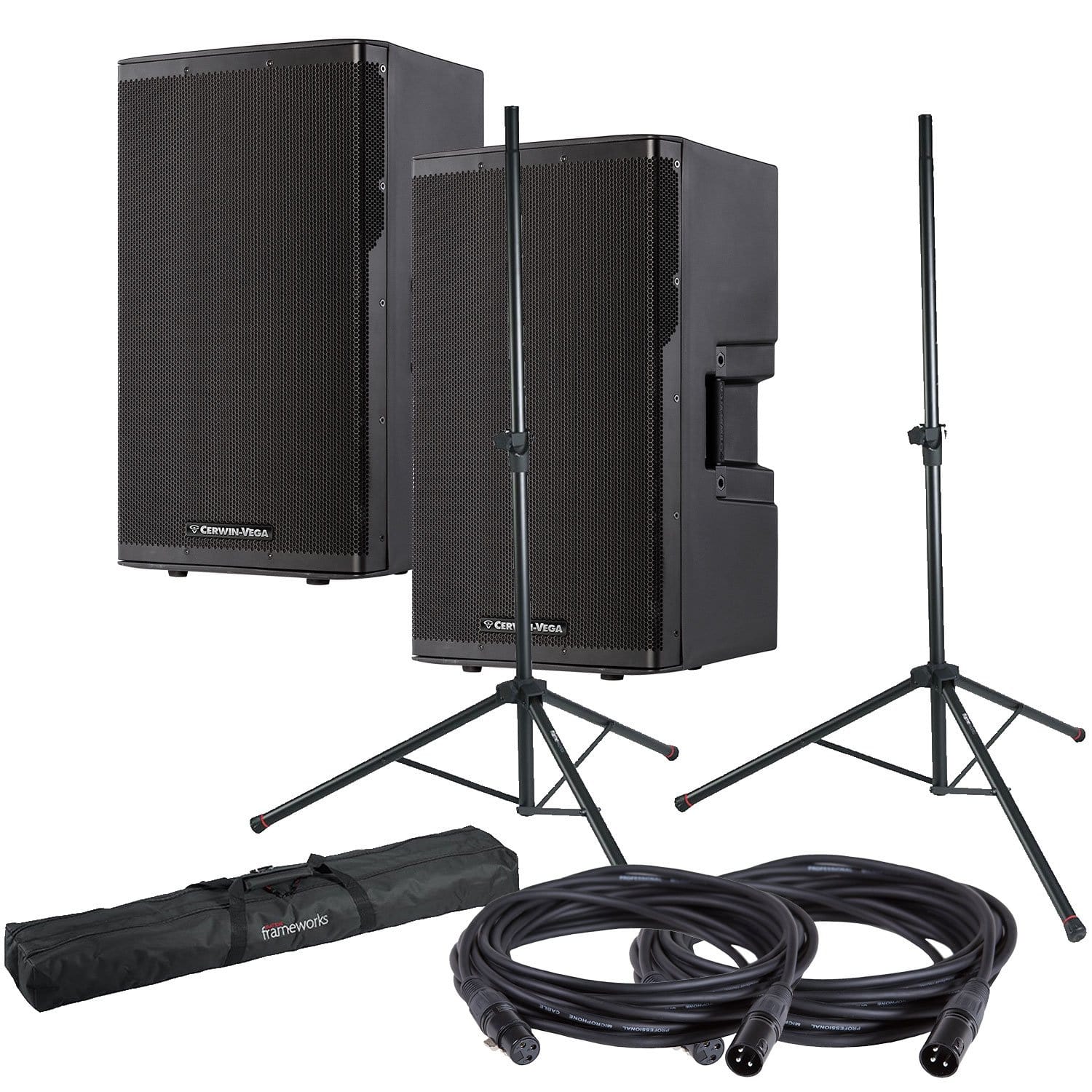 Cerwin Vega CVX-15 15-Inch Powered Speakers (x2) with Gator Stands - PSSL ProSound and Stage Lighting