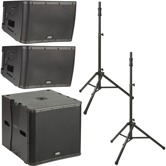 QSC KLA12-BK Line Array Speakers (x2) & KLA181-BK Sub with Stands - PSSL ProSound and Stage Lighting