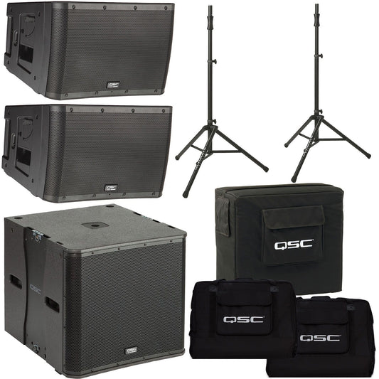 QSC KLA12-BK Line Array Speakers & KLA181-BK Sub with Stands & Totes - PSSL ProSound and Stage Lighting