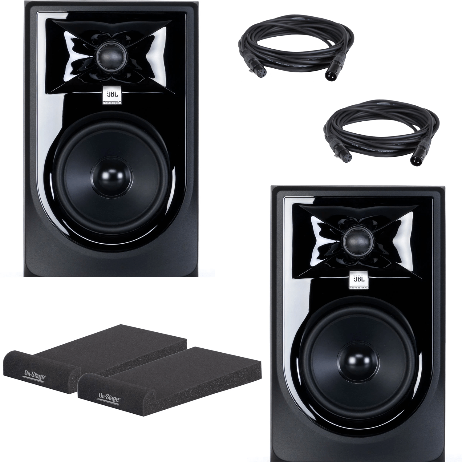 JBL 305P MKII Studio Monitor Pair with Isolation Pads & XLR Cables