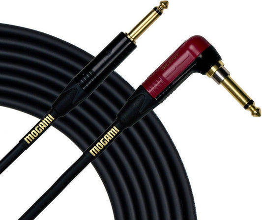 Mogami GOLD-INST-SILENT-R-18 Gold 1/4-Inch Pk Silent Right-Angle to Straight - 18-Foot Cable - PSSL ProSound and Stage Lighting