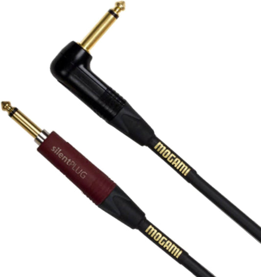 Mogami GOLD-INST-SILENT-S-18R Gold 1/4-Inch Pk Straight Silent to Right-Angle - 18-Foot Cable - PSSL ProSound and Stage Lighting