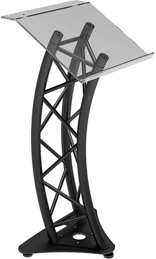Global Truss GT-LECTERN-PRO-BLK Lectern with Angled Plexi Top/Truss Segment - Black - PSSL ProSound and Stage Lighting
