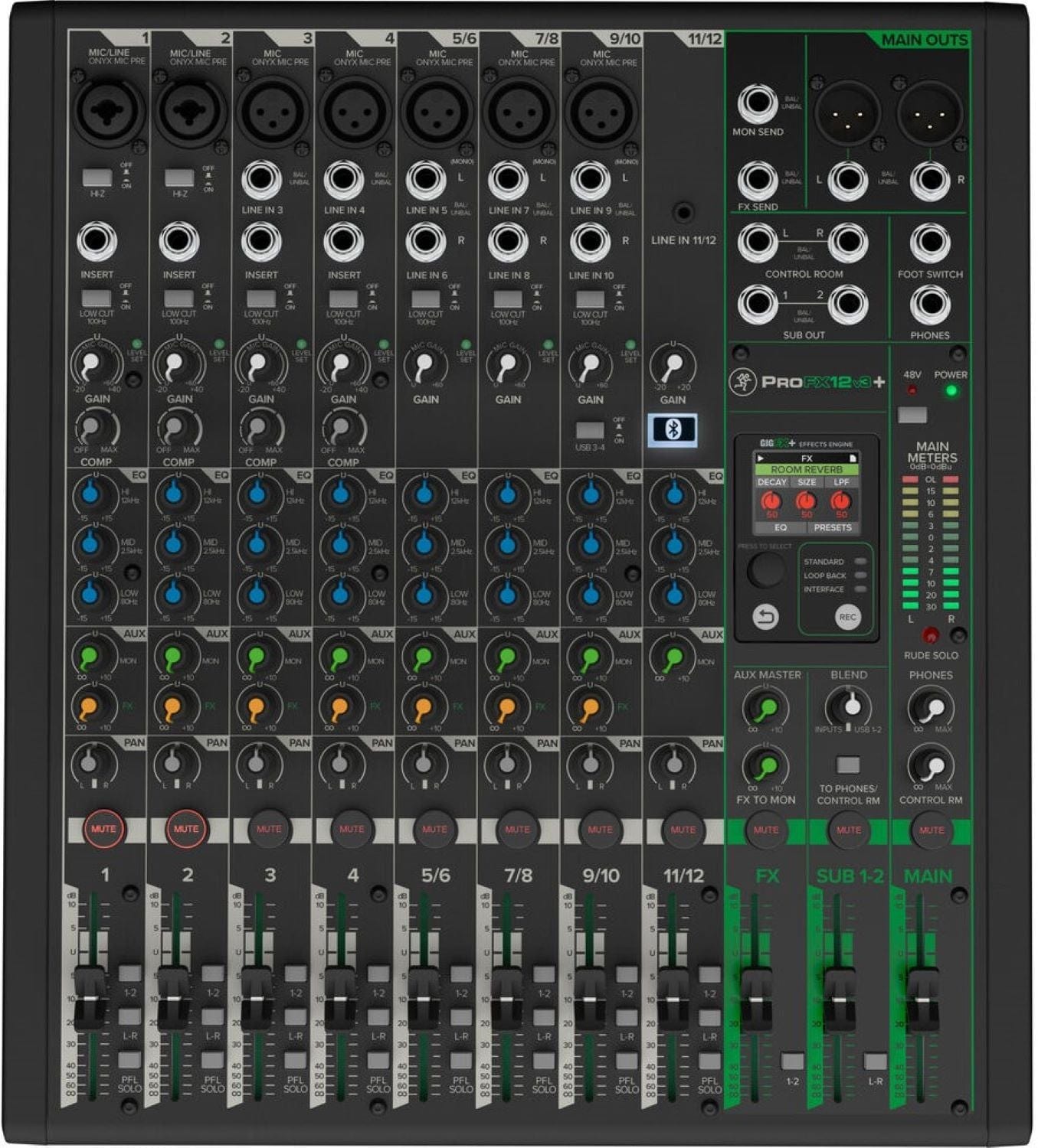 Mackie ProFX12v3+ 12-Channel Analog Mixer with Enhanced FX/USB Recording Modes/Bluetooth - PSSL ProSound and Stage Lighting