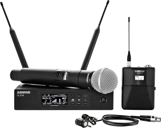 Shure QLXD124 Handheld and Lavalier Combo Wireless Microphone System w/ Power Supply, J50A Band - PSSL ProSound and Stage Lighting