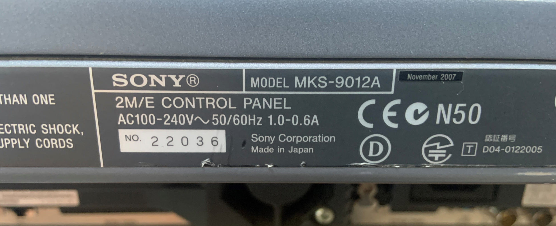 Sony MKS9012A MVS8000 Control Panel - PSSL ProSound and Stage Lighting