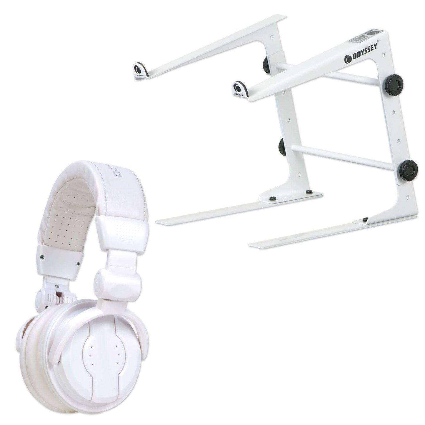 Dj White Laptop Stand Plus White Headphones Pack - ProSound and Stage Lighting