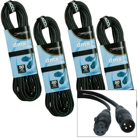 Accu-Cable 3-Pin XLR to XLR 50ft DMX Cable 4 Pack - ProSound and Stage Lighting