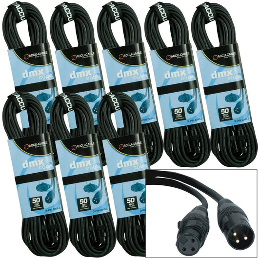 Accu-Cable 3-Pin XLR to XLR 50ft DMX Cable 8 Pack - ProSound and Stage Lighting