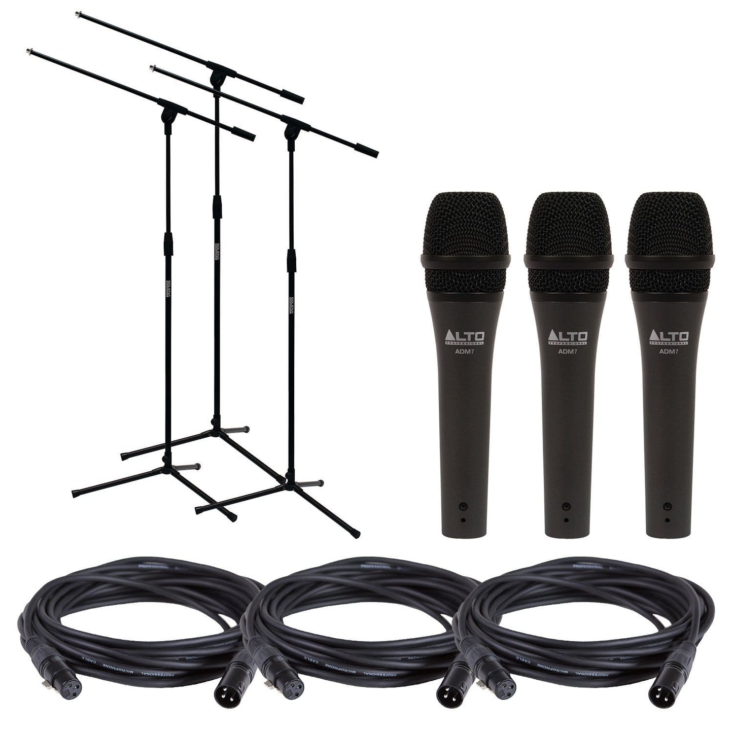Alto Professional ADM7 Dynamic Vocal Mic 3 Pack with Stands & Cables - ProSound and Stage Lighting