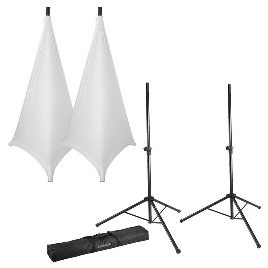 Gator Frameworks Speaker Stand Set with White Covers and Bag - ProSound and Stage Lighting