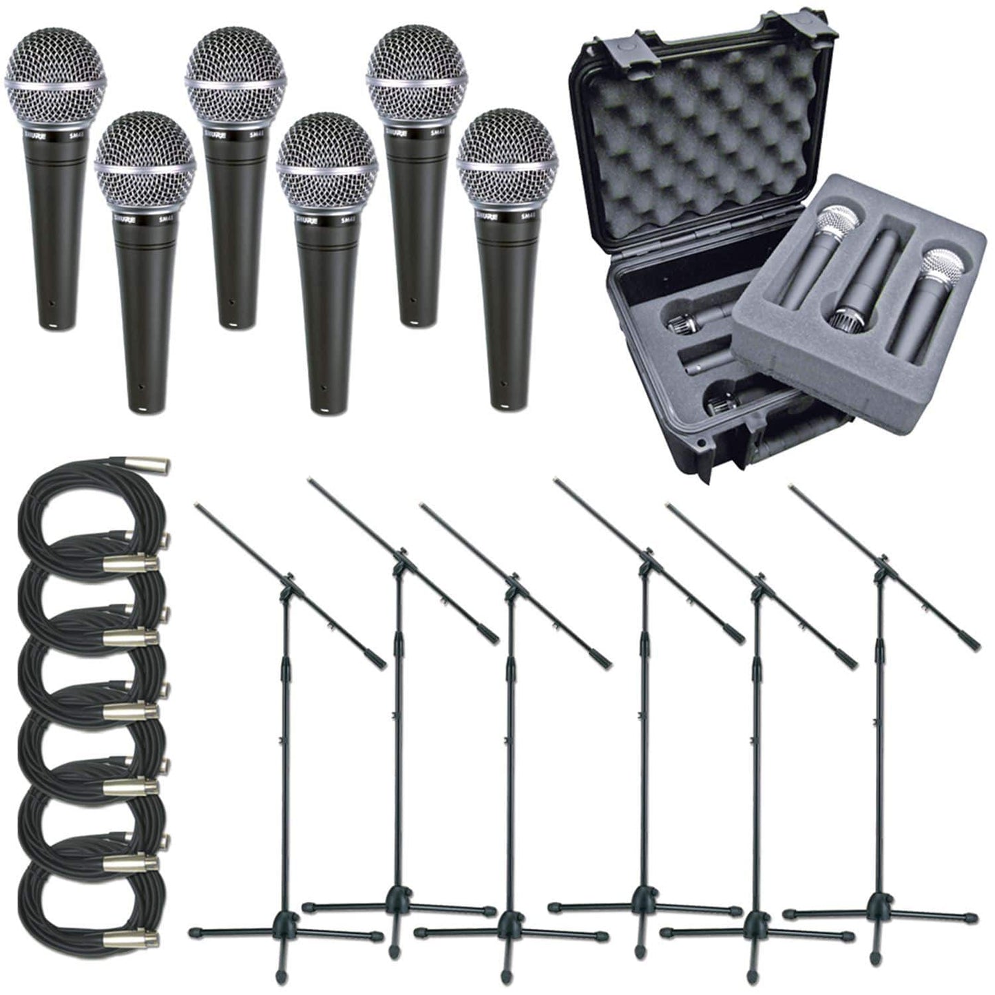 Shure 6 X SM48S Mic Pack with Stands Cables Case - ProSound and Stage Lighting