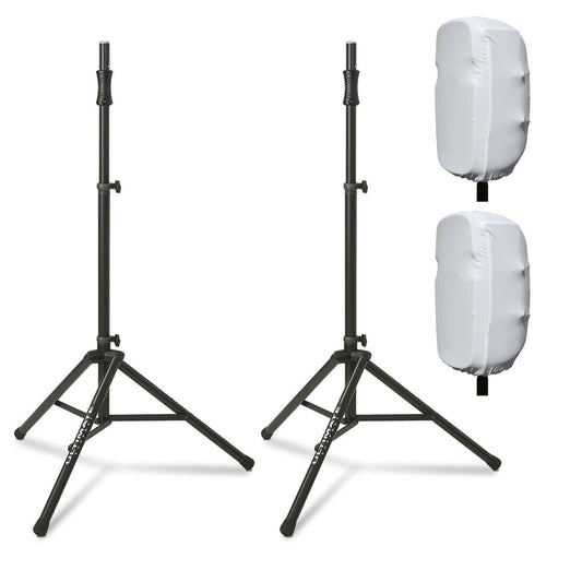 Ultimate TS-100 Speaker Stands with 15" Stretch Speaker Covers White - PSSL ProSound and Stage Lighting