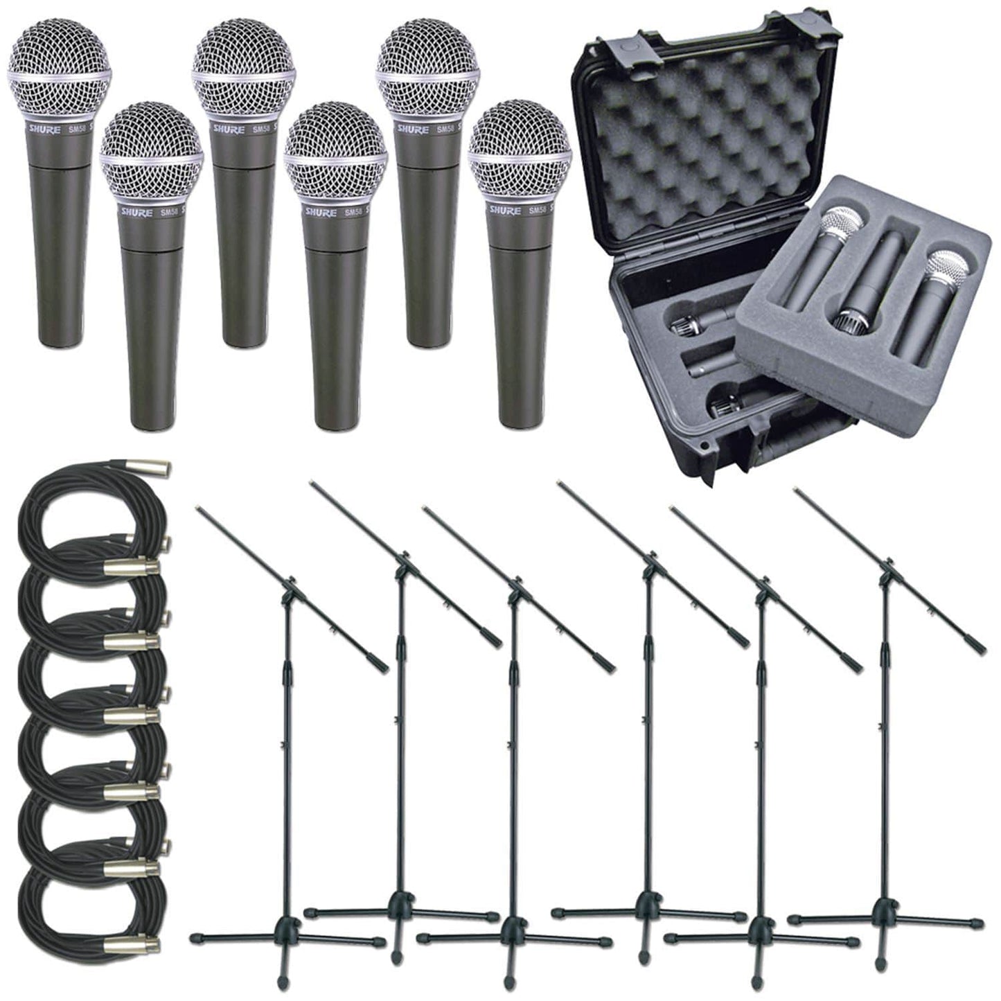 Shure 6 X SM58 Mic Pack with Stands Cables Case - ProSound and Stage Lighting