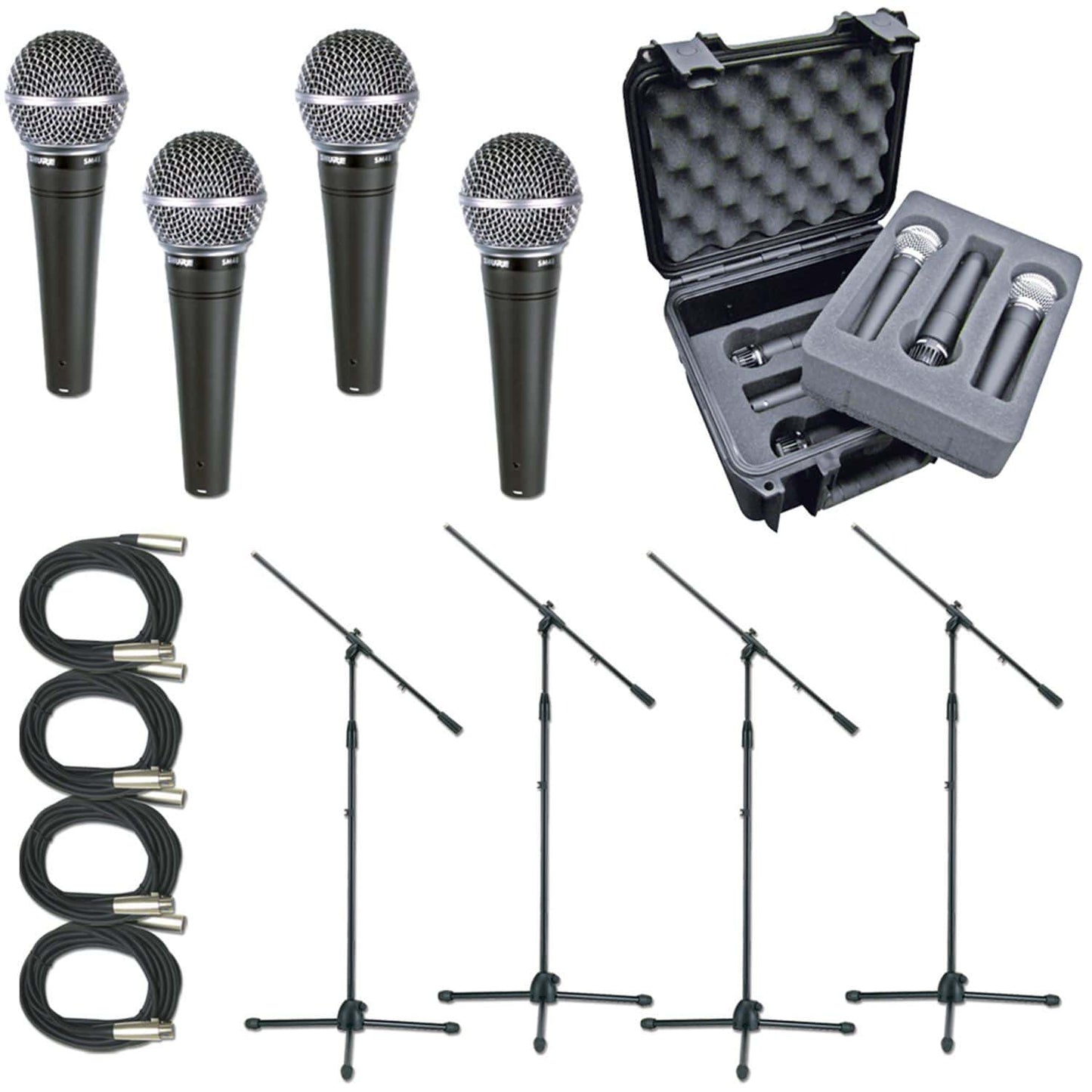 Shure 4 x SM48S Mic Pack with Stands Cables Case - ProSound and Stage Lighting