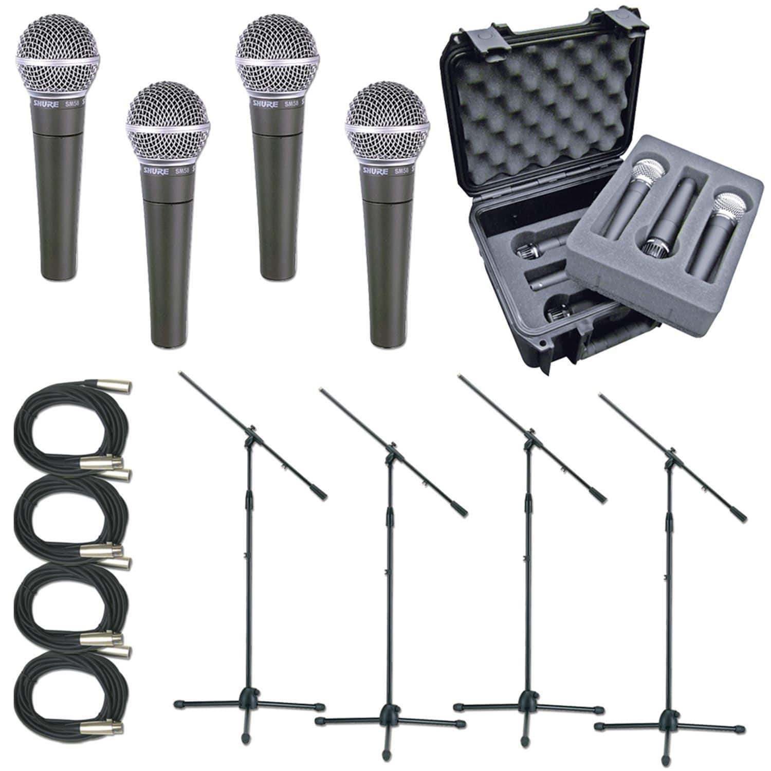Shure 4 x SM58 Mic Pack with Stands Cables Case - ProSound and Stage Lighting