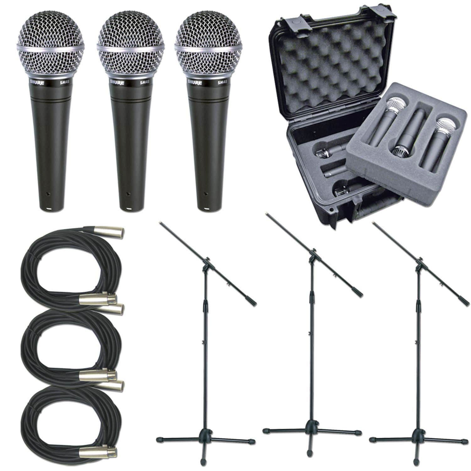 Shure 3 x SM48S Mic Pack with Stands Cables Case - ProSound and Stage Lighting