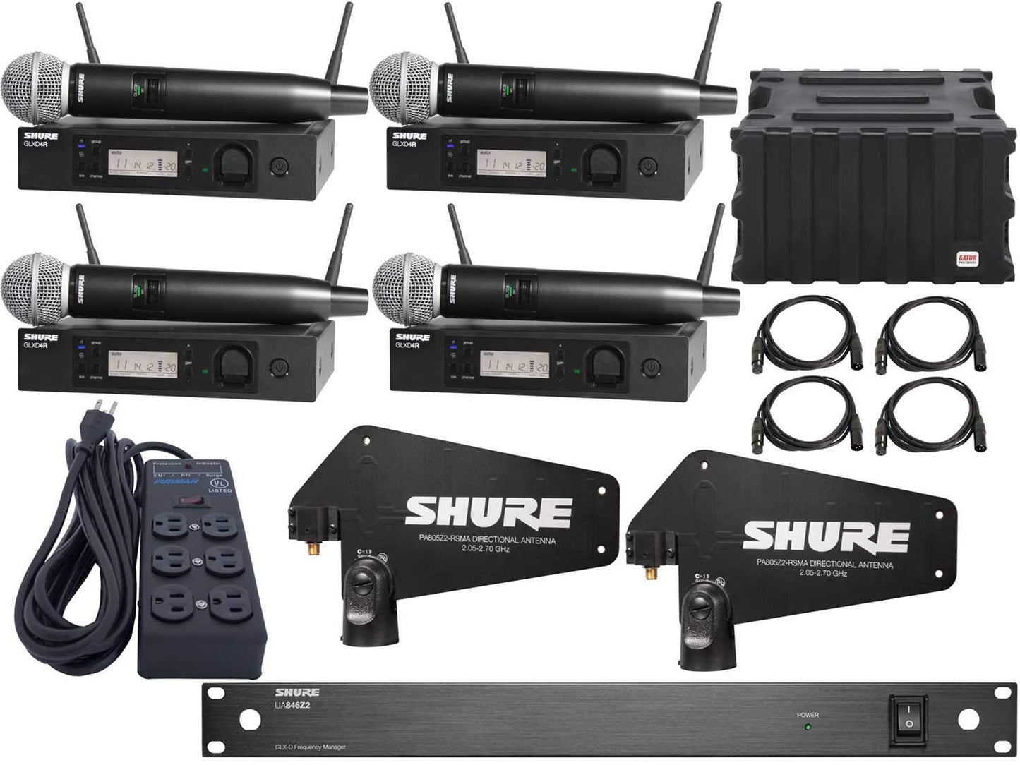 Shure GLXD 4-Channel Complete Digital Wireless Handheld Microphone Package - ProSound and Stage Lighting