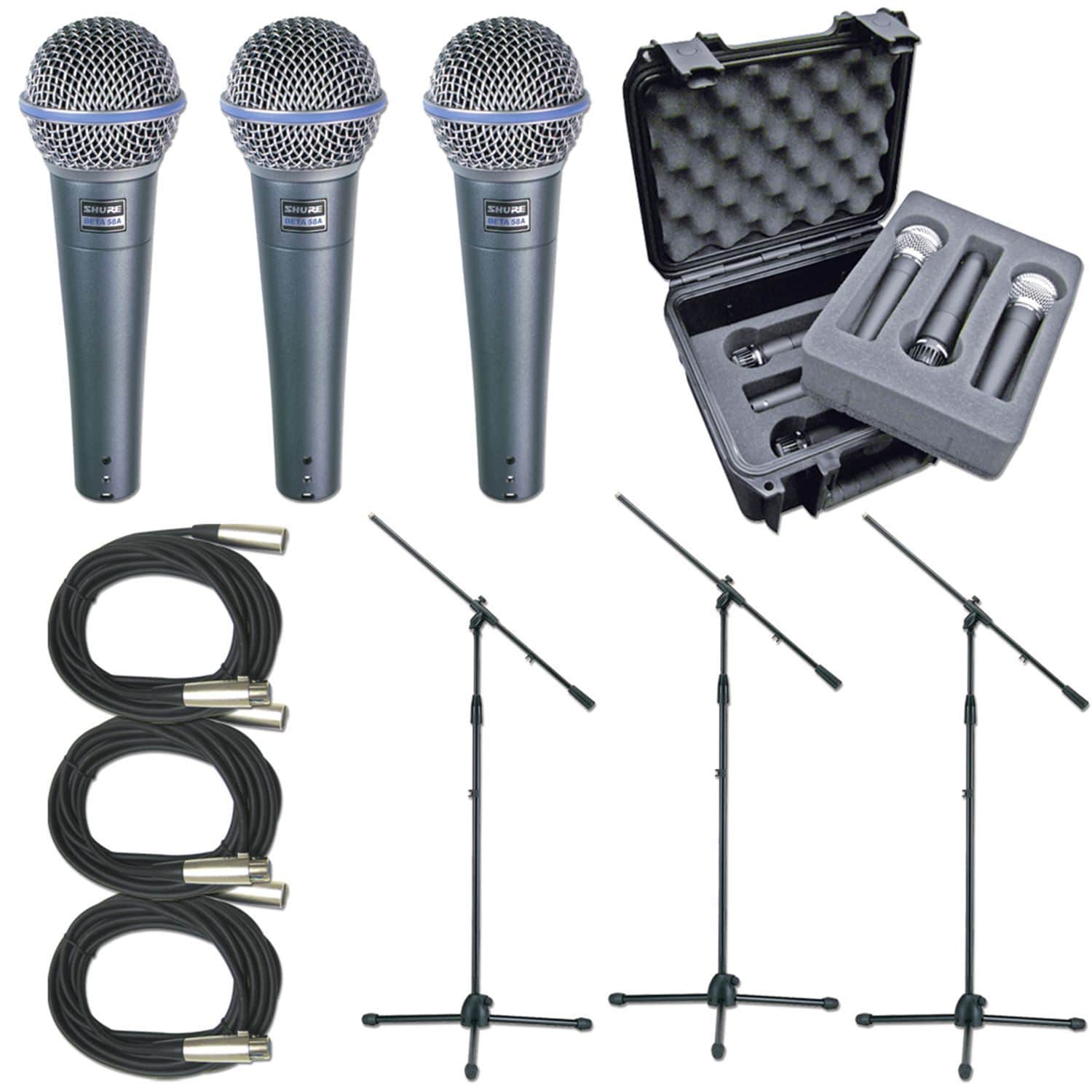 Shure 3 x BETA58A Mic Pack with Stands Cables Case - ProSound and Stage Lighting