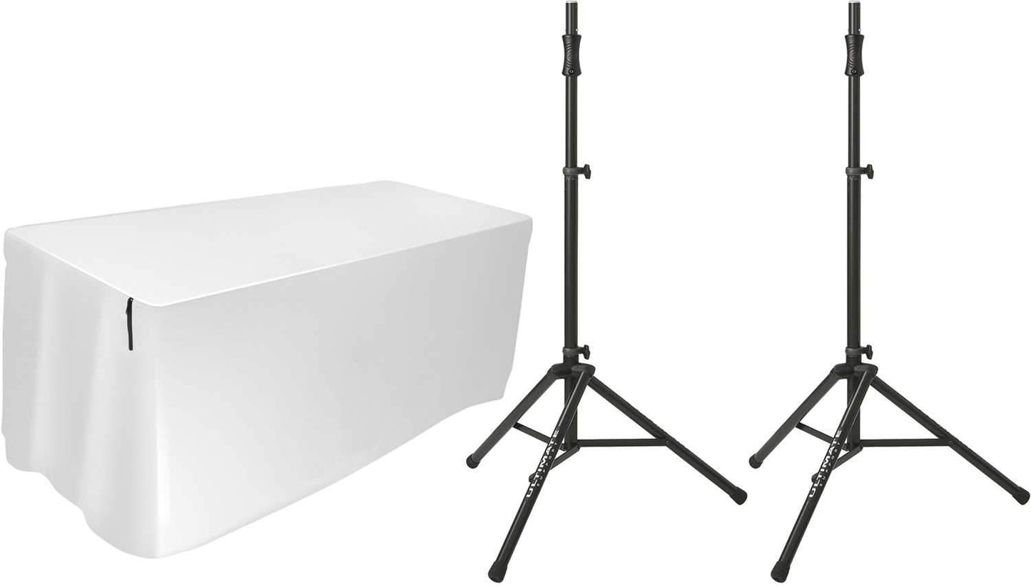 Ultimate TS-100 Tripod Speaker Stands with 8 Ft Table Cover - ProSound and Stage Lighting