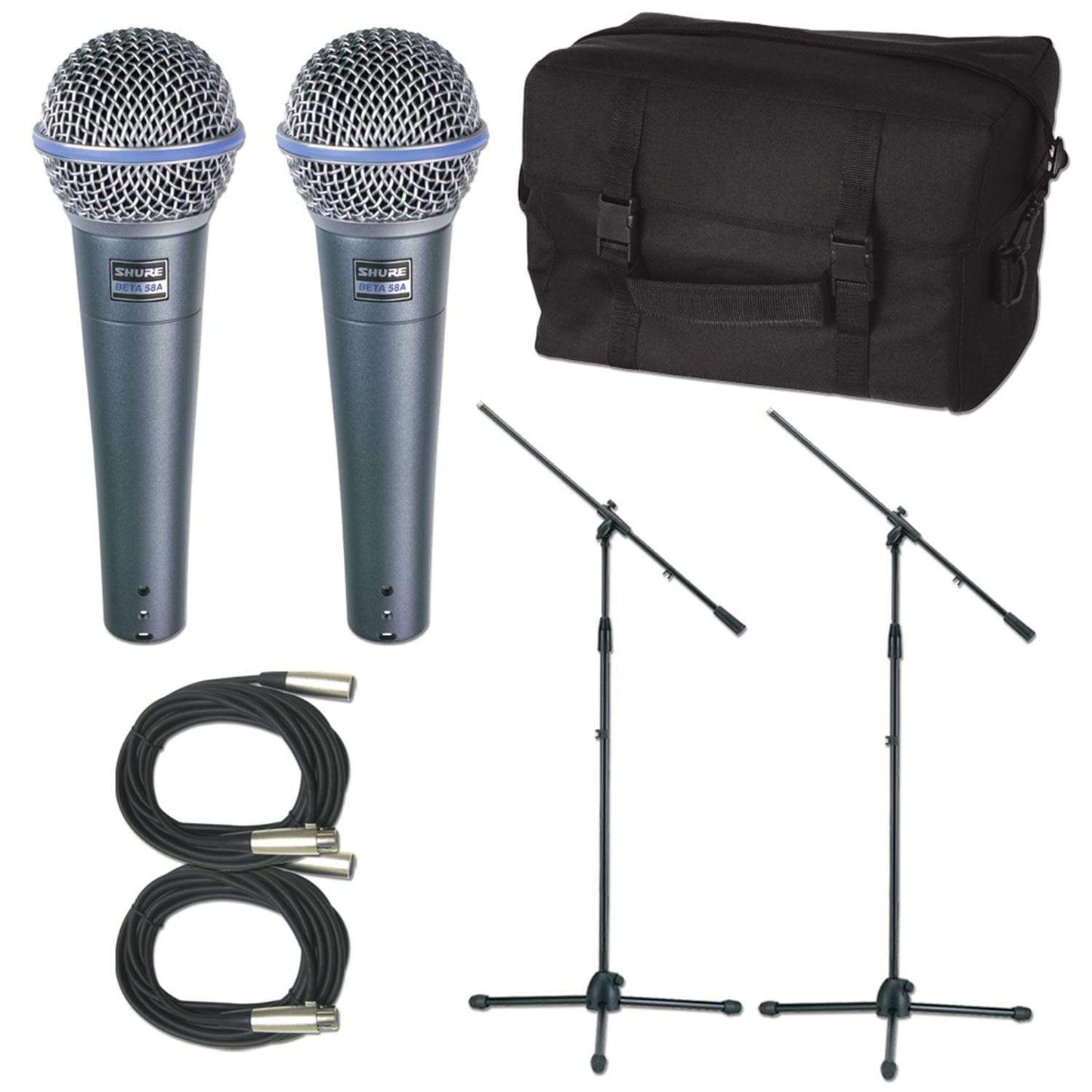 Shure 2 x BETA58A Mic Pack with Stands Cables Bag - ProSound and Stage Lighting