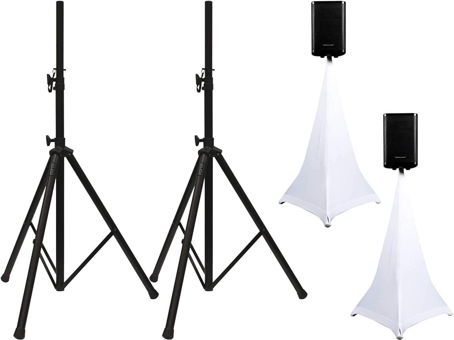 Solena SP-100 Speaker Stands with ADJ Event Scrim 3W - ProSound and Stage Lighting