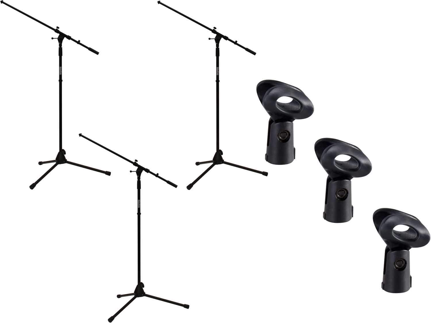 Solena SP-MS-200 Mic Stand 3-Pack with Gator Mic Clips - ProSound and Stage Lighting