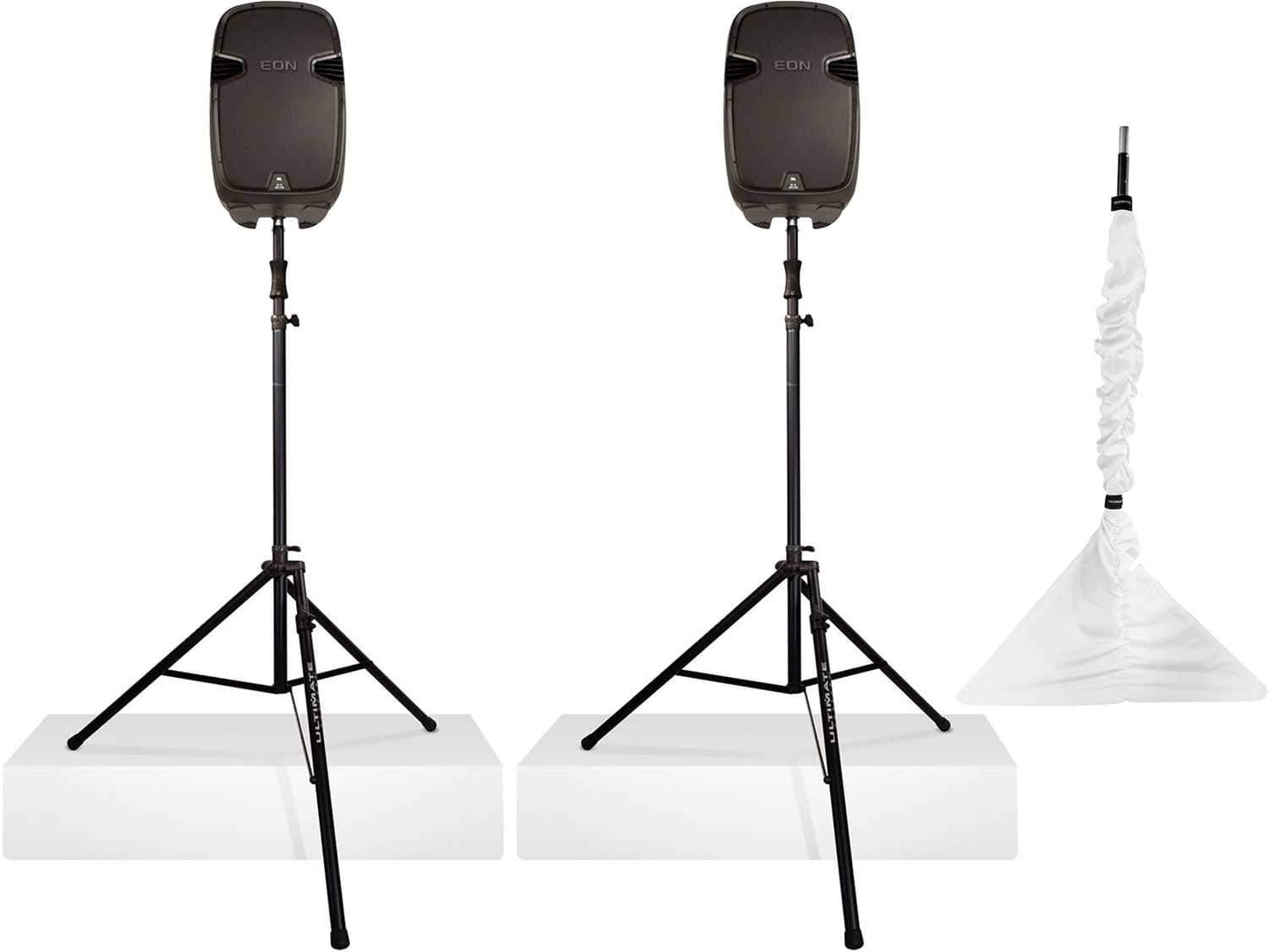 Ultimate TS-110BL Tall Speaker Stands with White Covers - ProSound and Stage Lighting