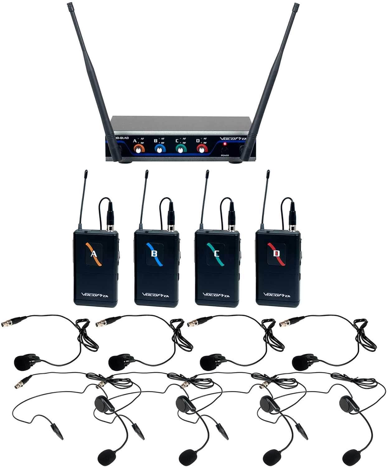 VocoPro Digtial Quad B4 Wireless Headset/lapel Mic System - ProSound and Stage Lighting