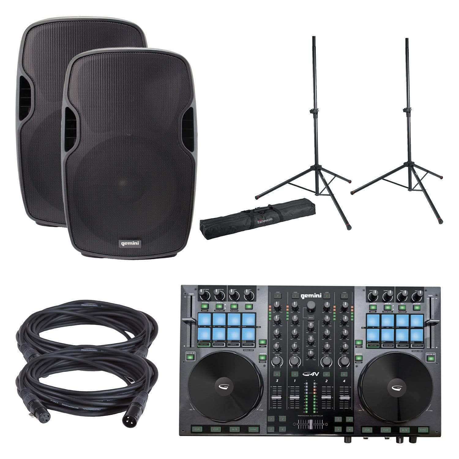 Gemini G4V 4-Ch DJ Controller with AS-15P Speaker Pack - ProSound and Stage Lighting