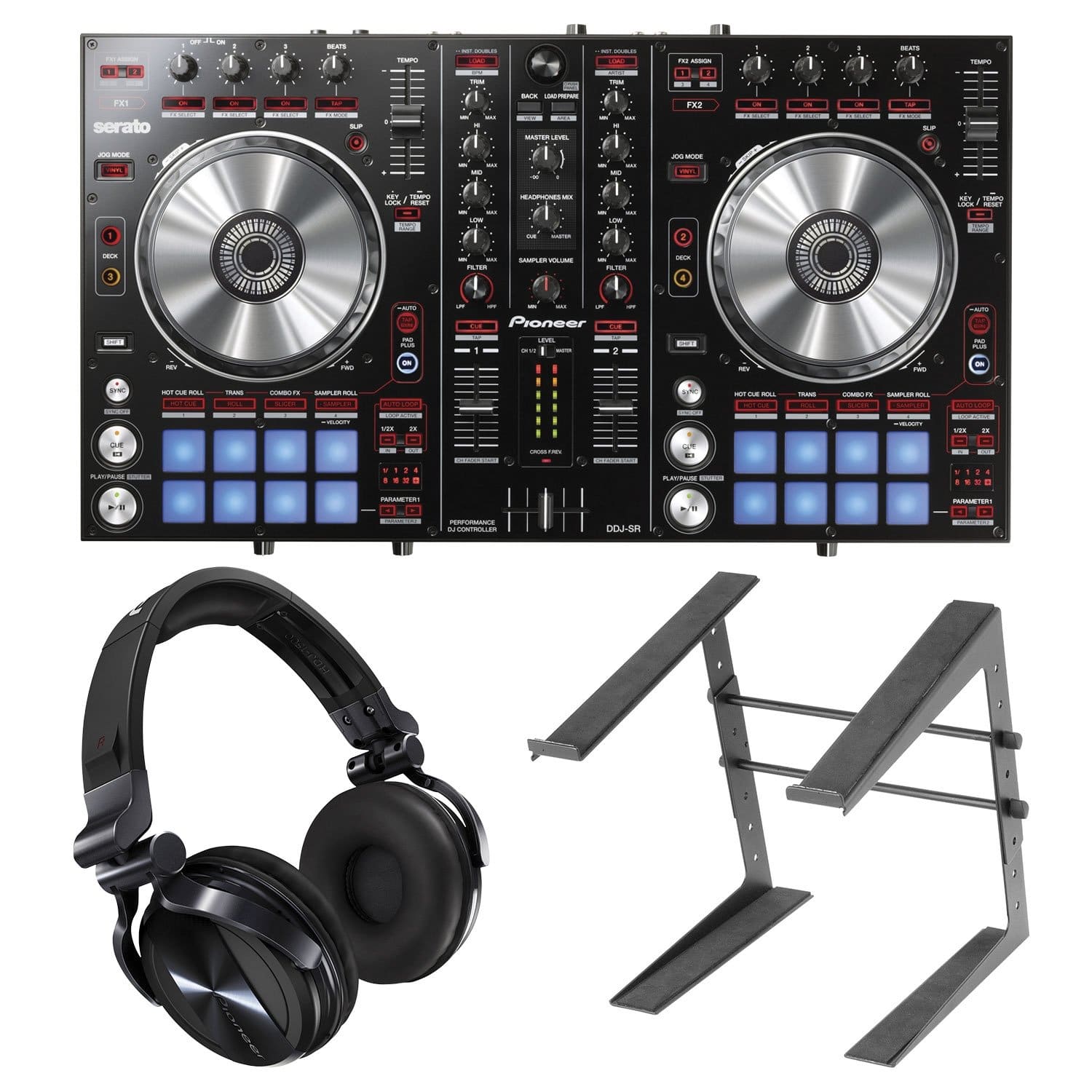Pioneer DDJ-SR DJ Controller with HDJ-1500 Headphones & Laptop Stand - ProSound and Stage Lighting