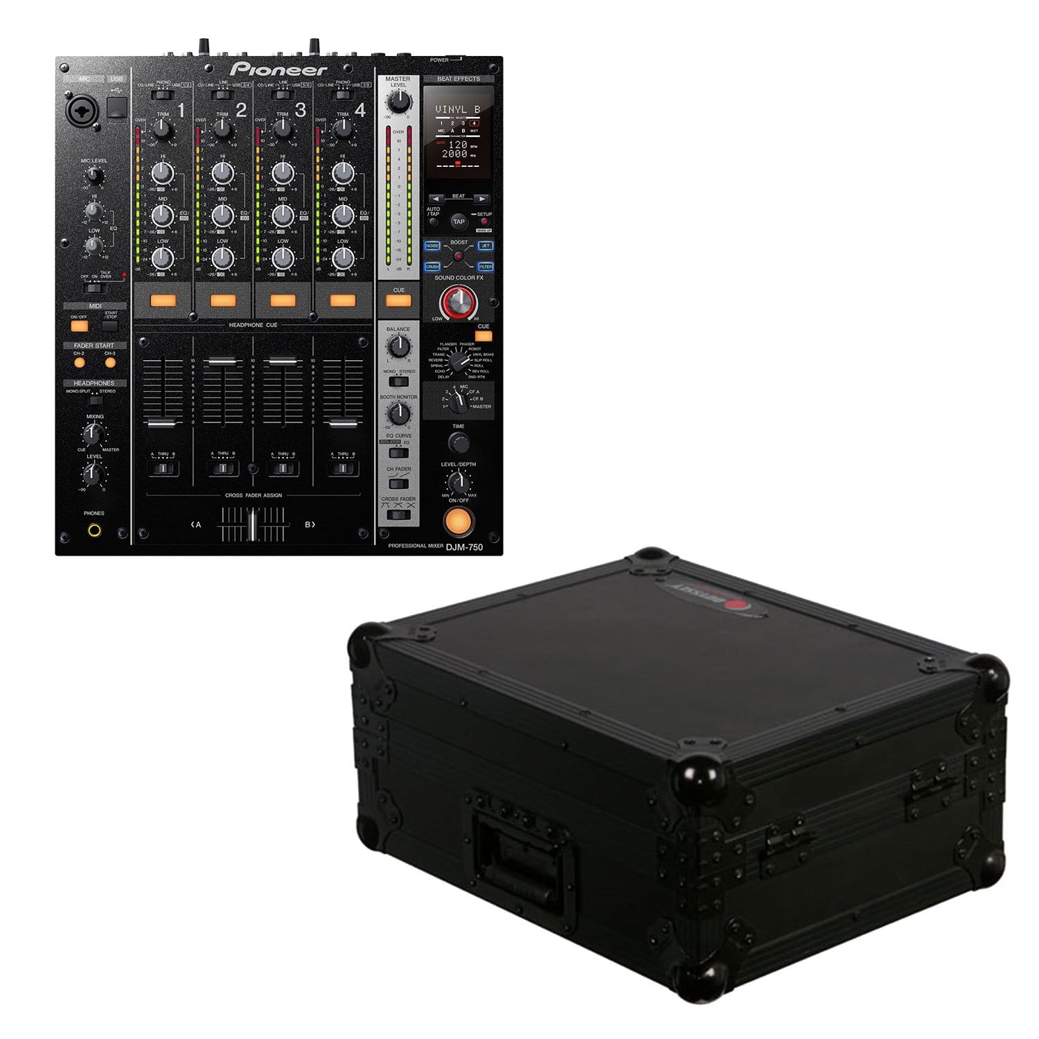 Pioneer DJ DJM-750-K Digital DJ Mixer and Black ATA Case