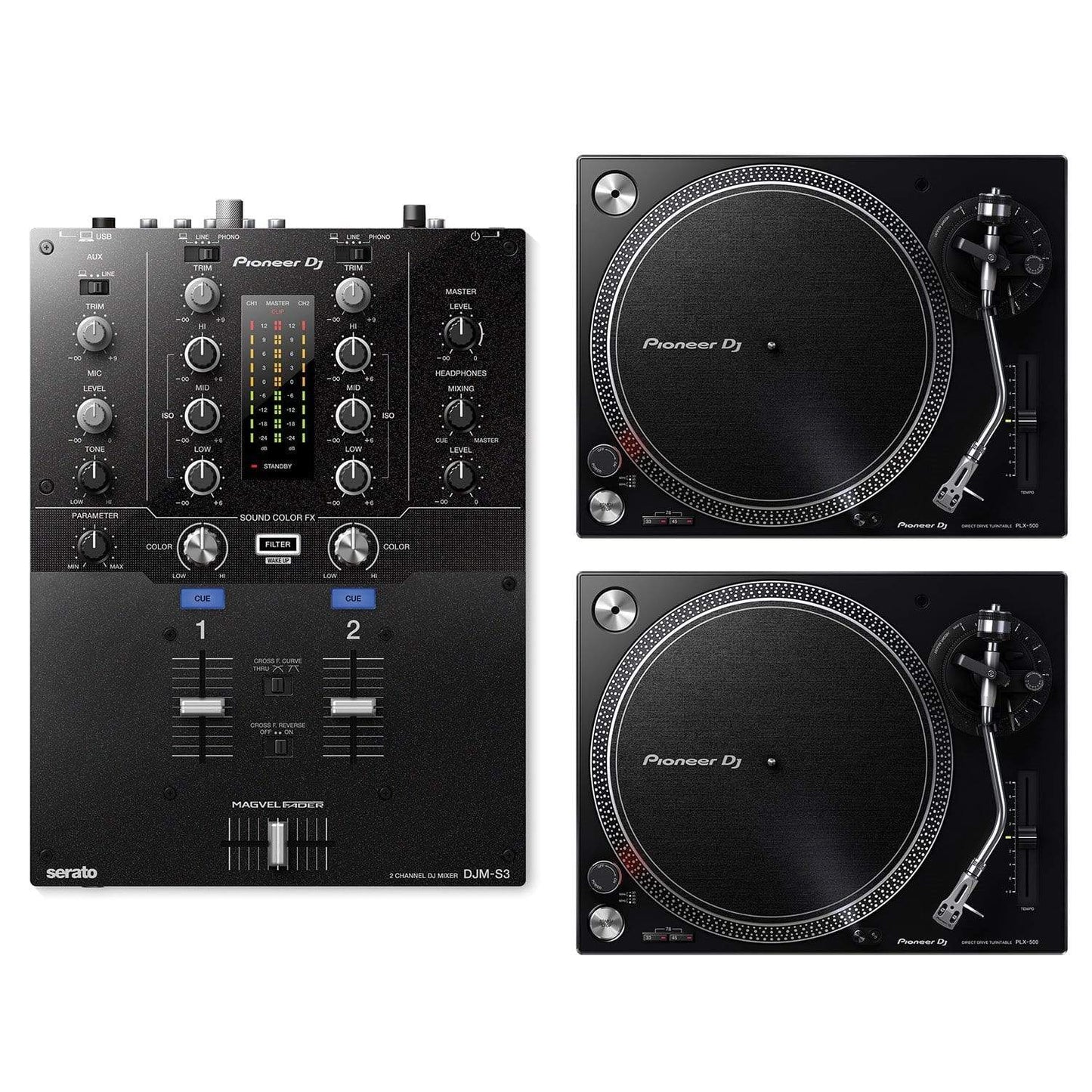 Pioneer DJM-S3 Serato DJ Mixer & PLX-500 Turntable Pair - ProSound and Stage Lighting