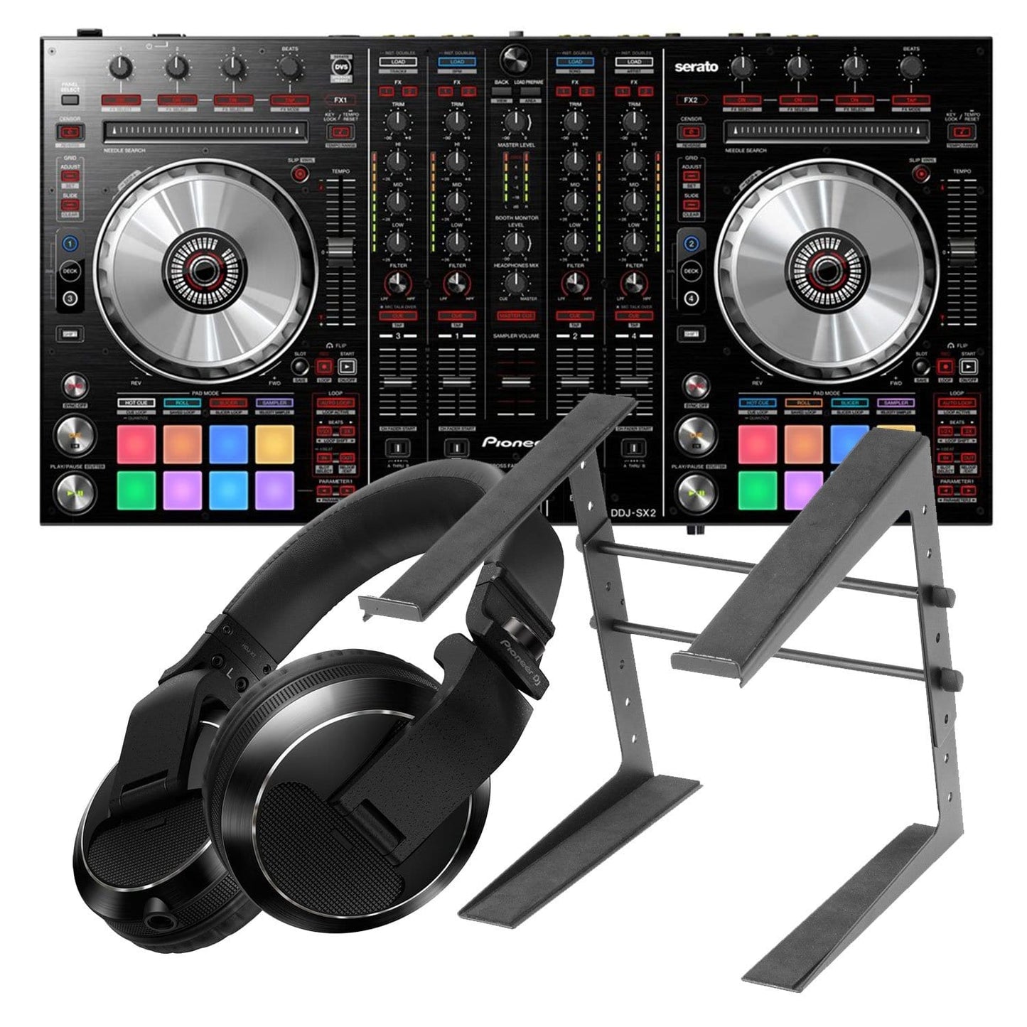 Pioneer DDJ-SX2 DJ Controller & HDJ-X7-K Headphones with Laptop Stand - ProSound and Stage Lighting