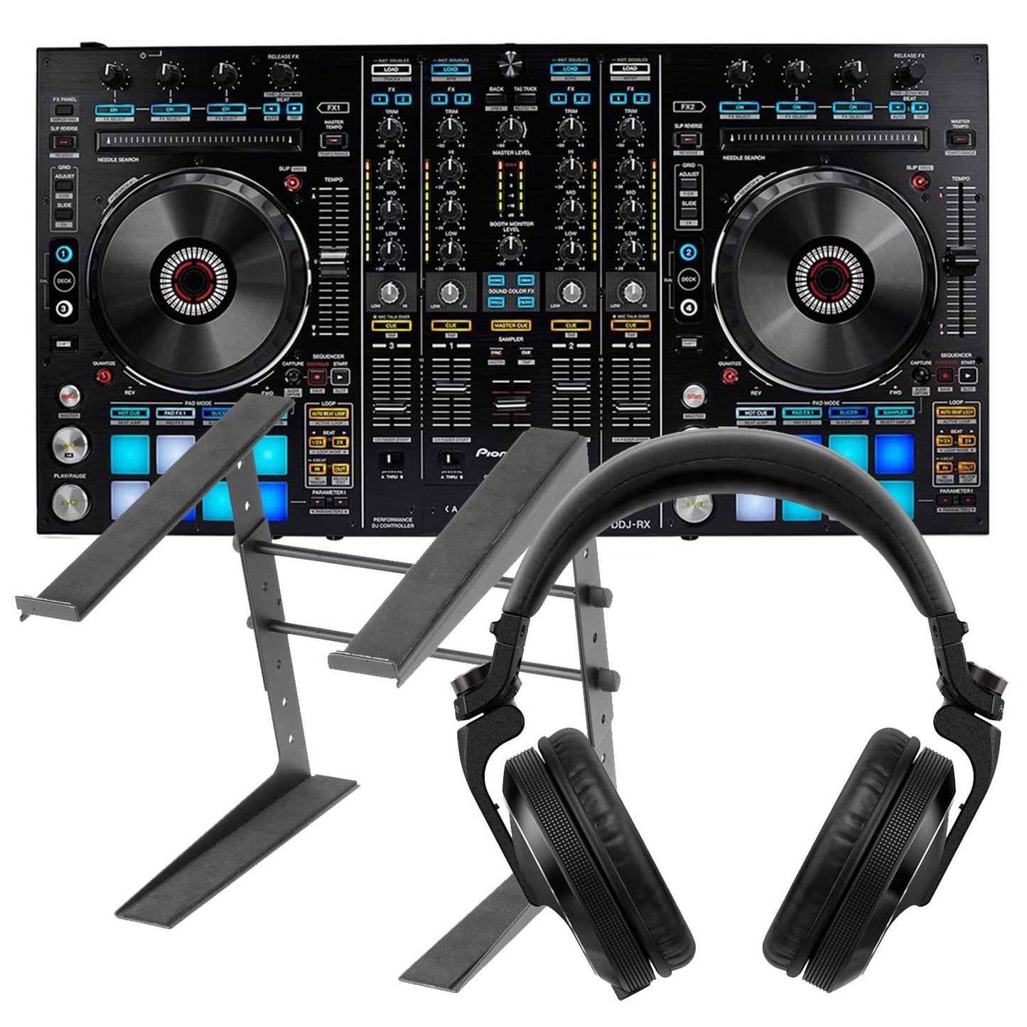 Pioneer DDJ-RX DJ Controller & HDJ-X7-K Headphones with Laptop Stand - ProSound and Stage Lighting