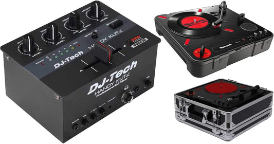 DJ-Tech Handy Kutz Portable DJ Mixer with Numark Portable Turntable & Case - ProSound and Stage Lighting