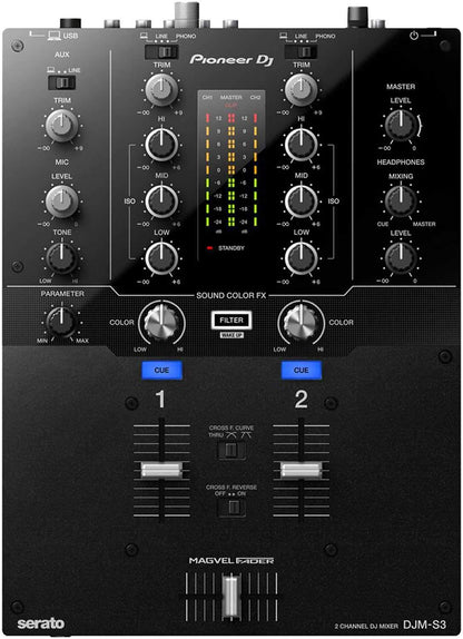Pioneer DJM-S3 2-Channel Mixer for Serato DJ with Stanton Turntables - ProSound and Stage Lighting