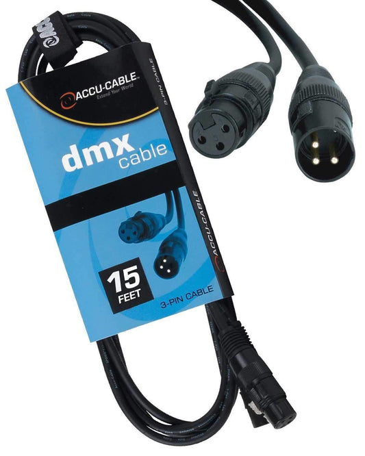 Accu-Cable 3-Pin XLR (F) to XLR (M) DMX Cable 15Ft - ProSound and Stage Lighting