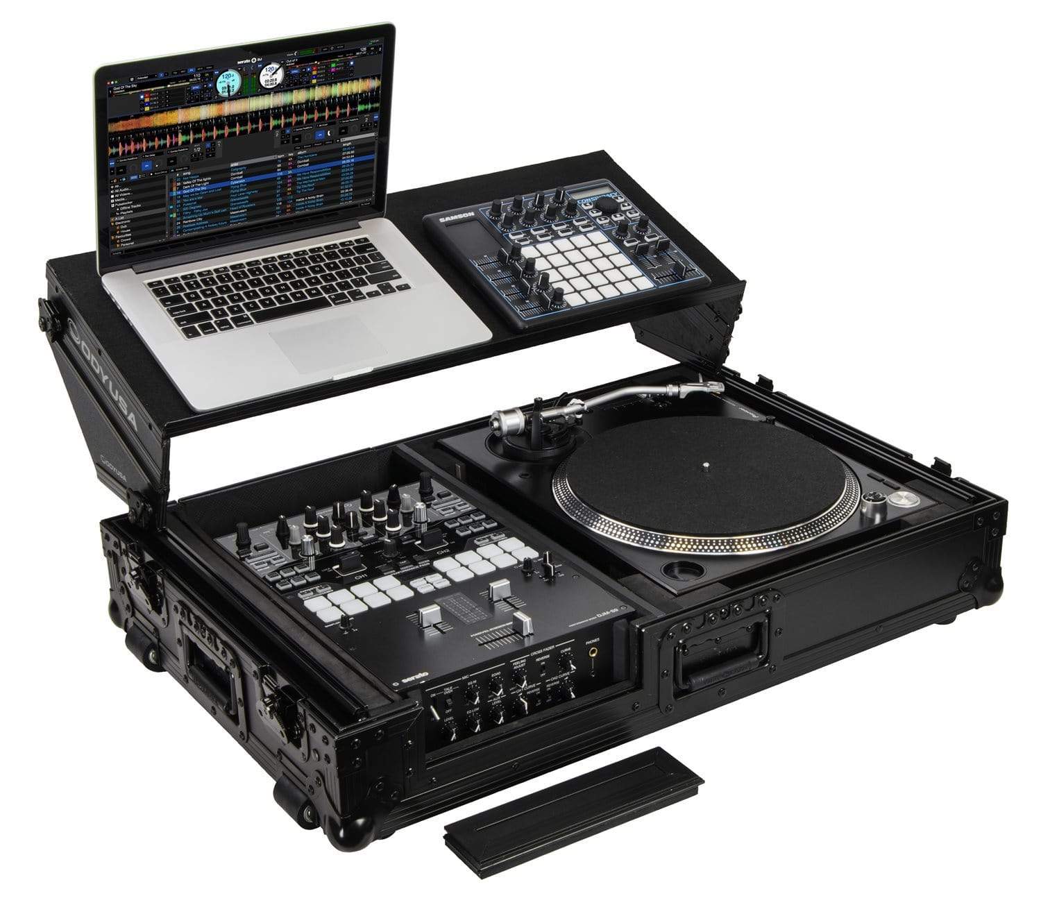 Odyssey FZGS1BM10WBL Black Single Turntable DJ Coffin for 10-Inch Mixer - ProSound and Stage Lighting
