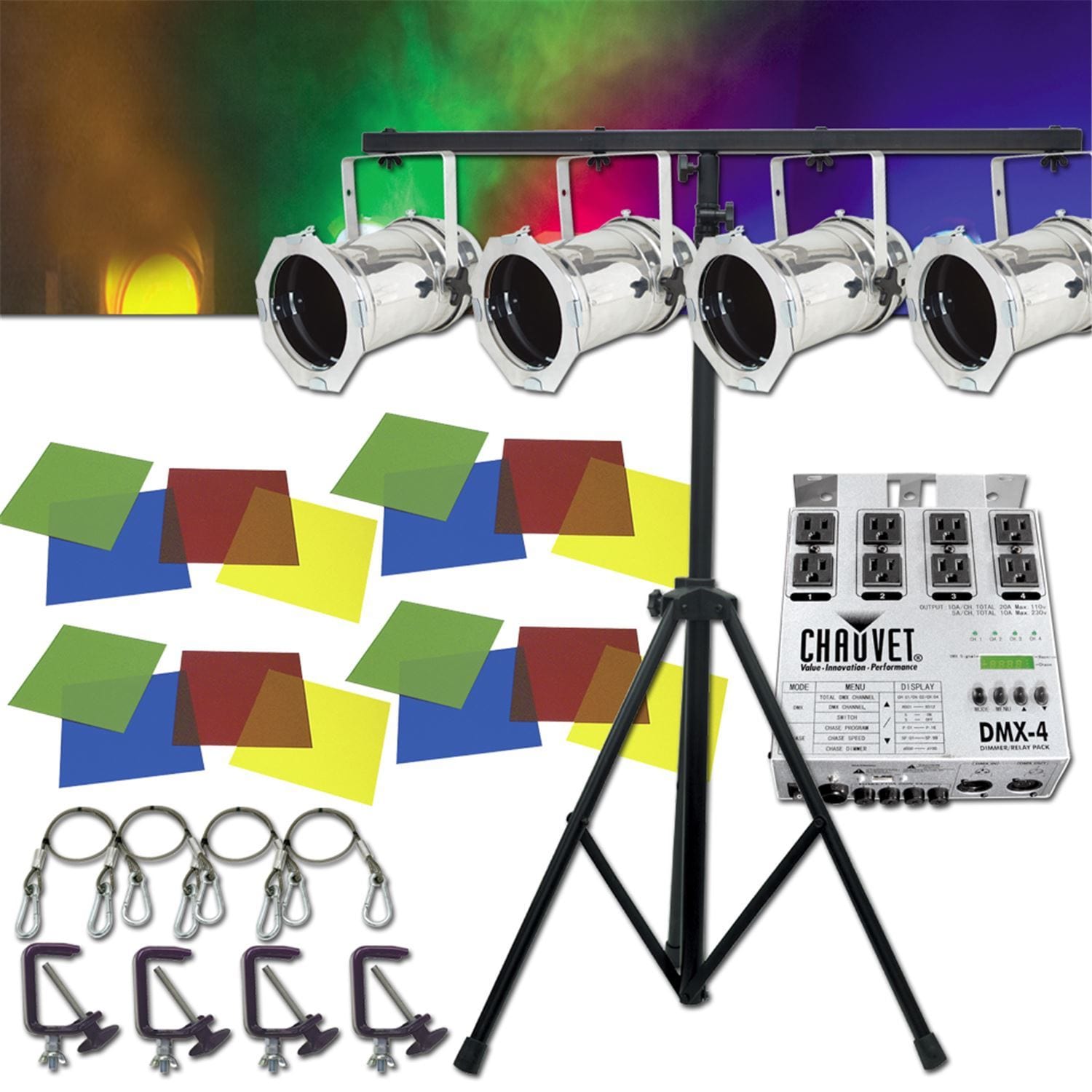 PSSL Par 56 Wash Light 4 Pack with Stand - PSSL ProSound and Stage Lighting