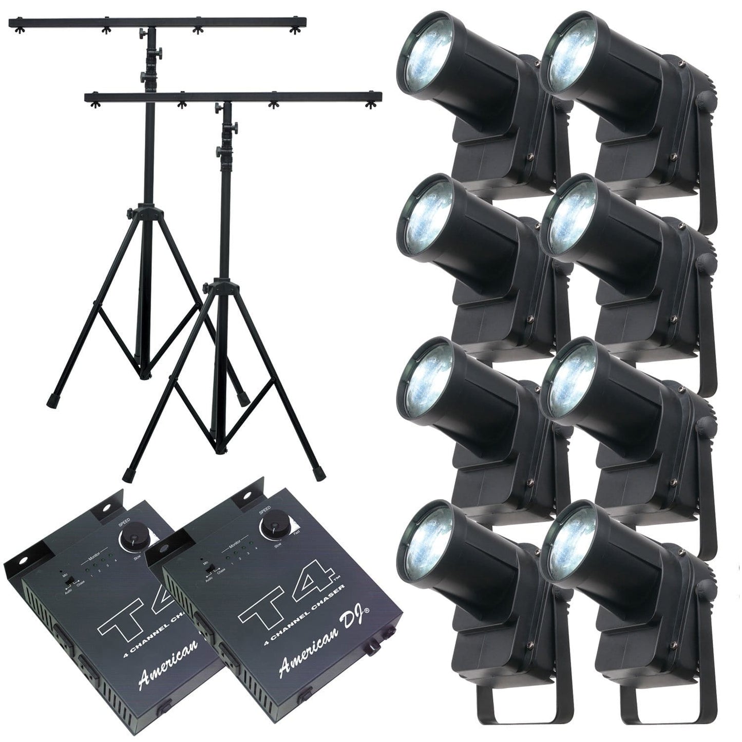 Eliminator Mini Spot LED Light 8-Pack with Stands & Chase Controller - PSSL ProSound and Stage Lighting