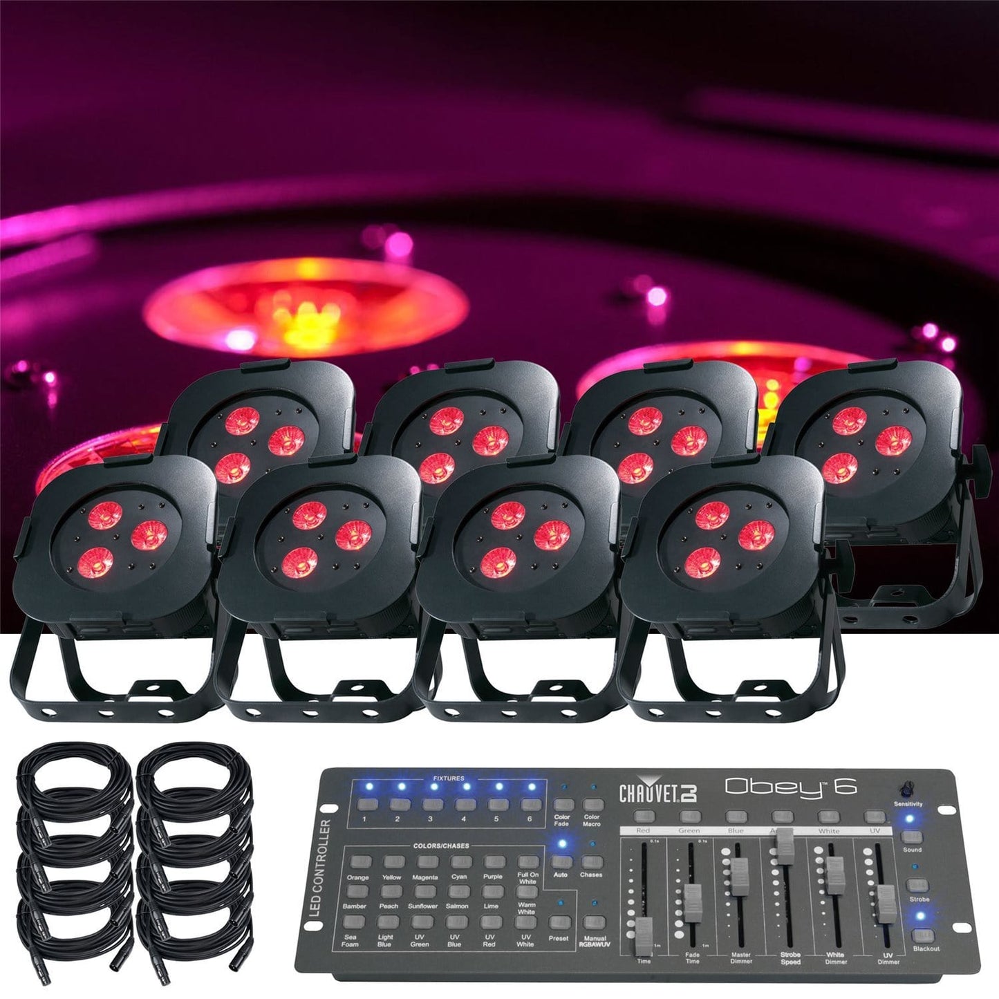 ADJ American DJ Ultra HEX Par3 8 Pack LED Light System - PSSL ProSound and Stage Lighting