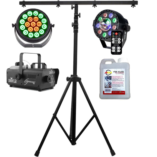 JMAZ Radiant Par HEX19 & ColorKey Party Light FX w/ Light Stand, Chauvet Fog Machine & Fog Fluid - PSSL ProSound and Stage Lighting