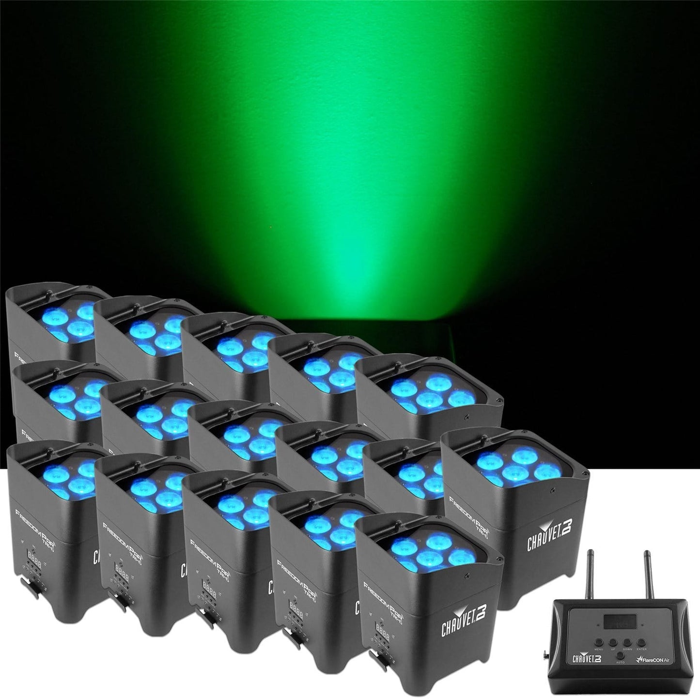 Chauvet Freedom Par Tri Wash Light 16-Pack & FlareCON Air Wi-Fi Transmitter - PSSL ProSound and Stage Lighting