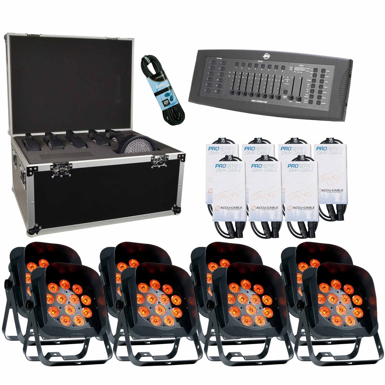 ADJ American DJ Flat Par QA12XS LED 8 Pack with Road Case - PSSL ProSound and Stage Lighting