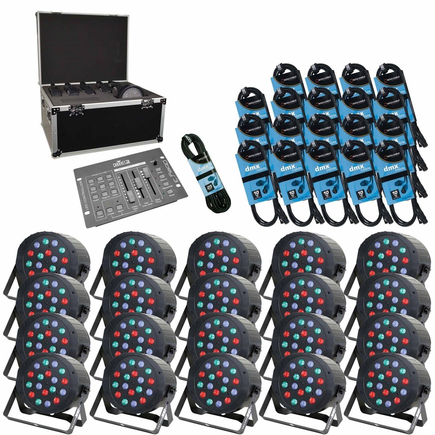 TechnoLEDgy Max Par 18 20 Pack W Case and Obey3 - PSSL ProSound and Stage Lighting