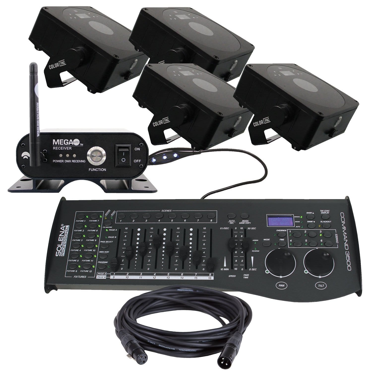 Mega Lite Color Pac 150N 4-Pack with Transceiver & Controller - PSSL ProSound and Stage Lighting