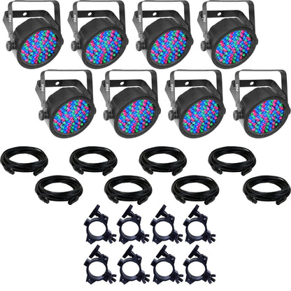 Chauvet SlimPAR 38 LED Wash Light 8-Pack with Clamps & DMX cables - PSSL ProSound and Stage Lighting