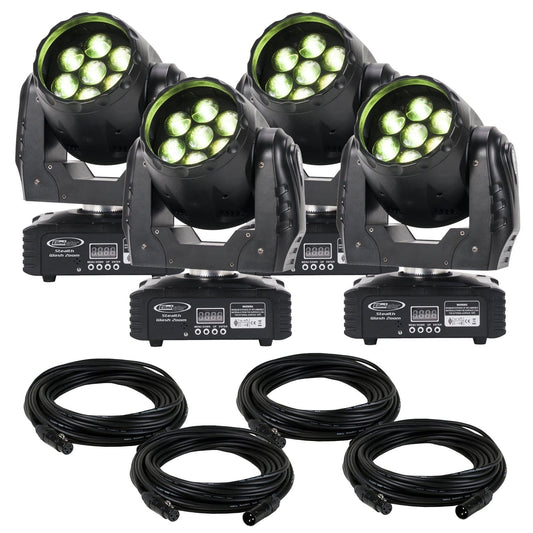 Eliminator Stealth Wash Zoom LED Moving Head Light 4-Pack with DMX Cables - PSSL ProSound and Stage Lighting