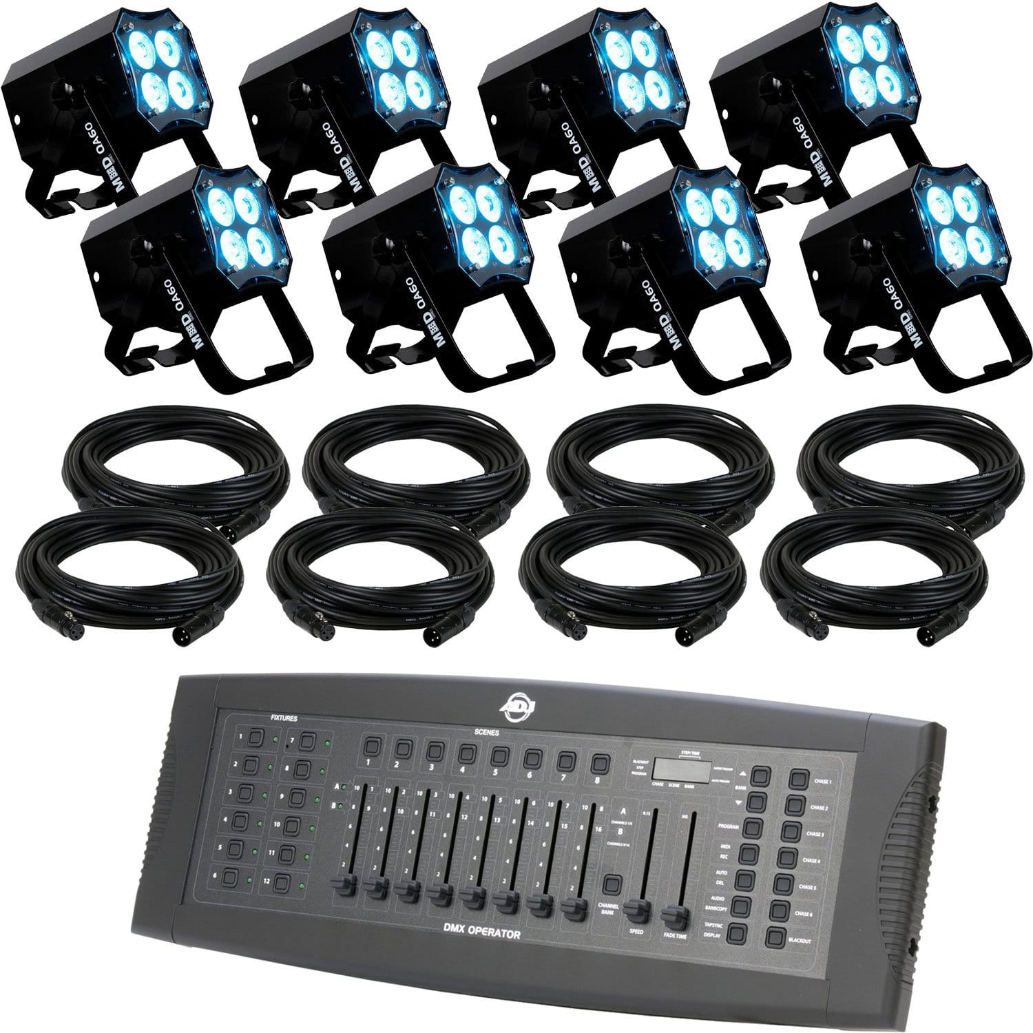 ADJ American DJ MOD QA60 RGBA Par Can 8-Pack with DMX Controller - PSSL ProSound and Stage Lighting